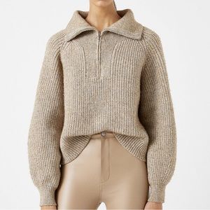 Pull&Bear chunky half zip sweater in brown